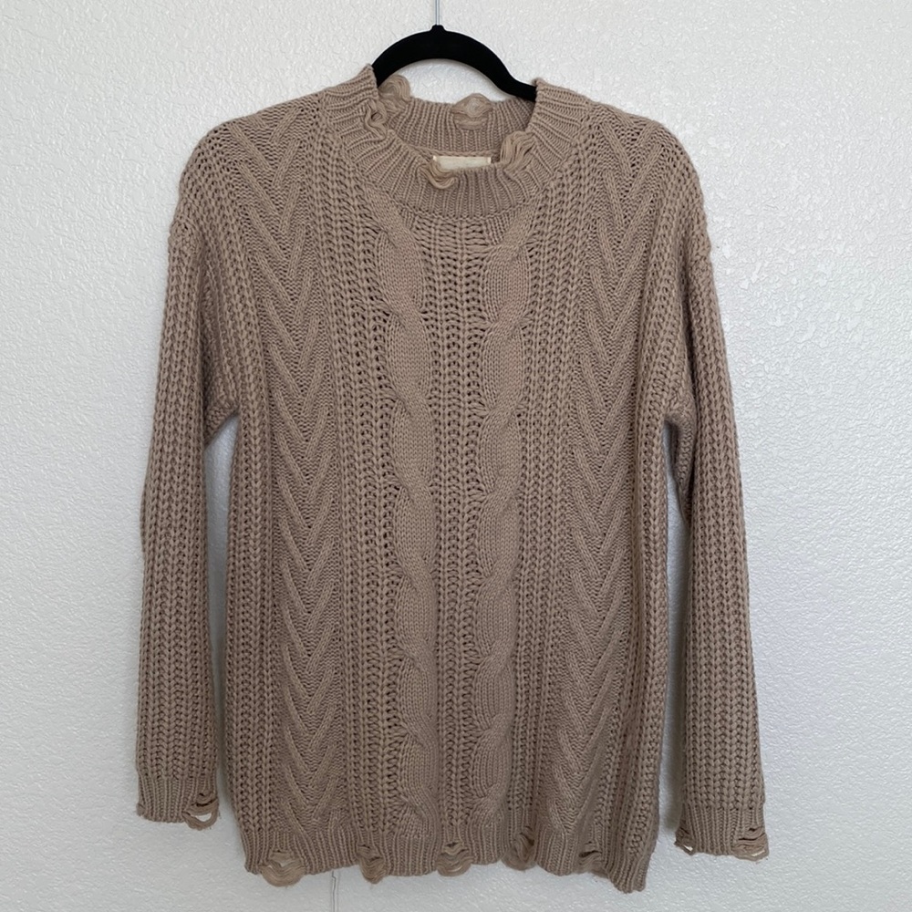 Nude colored distressed sweater